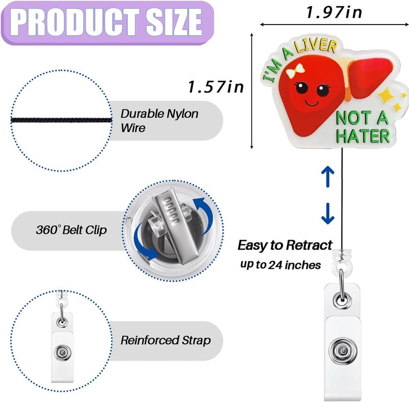 Bydevia Funny Liver Badge Reel Retractable, I'm a Liver Not a Hater Badge Clip, Hepatologist Gifts, Hepatology Nurse Badge Reel for Work, Cute Liver Badge Holder with Alligator Clip & 24” Durable Nylon Cord - Image 2